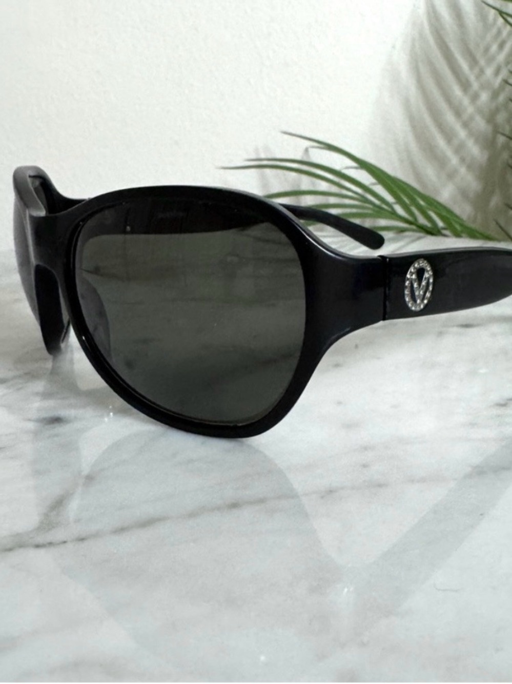 Valentino Black Oversized Women's Sunglasses with Valentino Black Leather Case